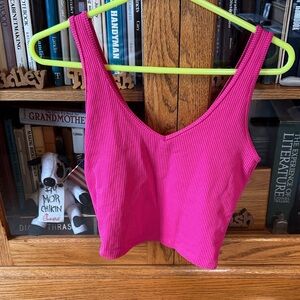 Hollister Bright Pink Ribbed V-Neck Crop Tank